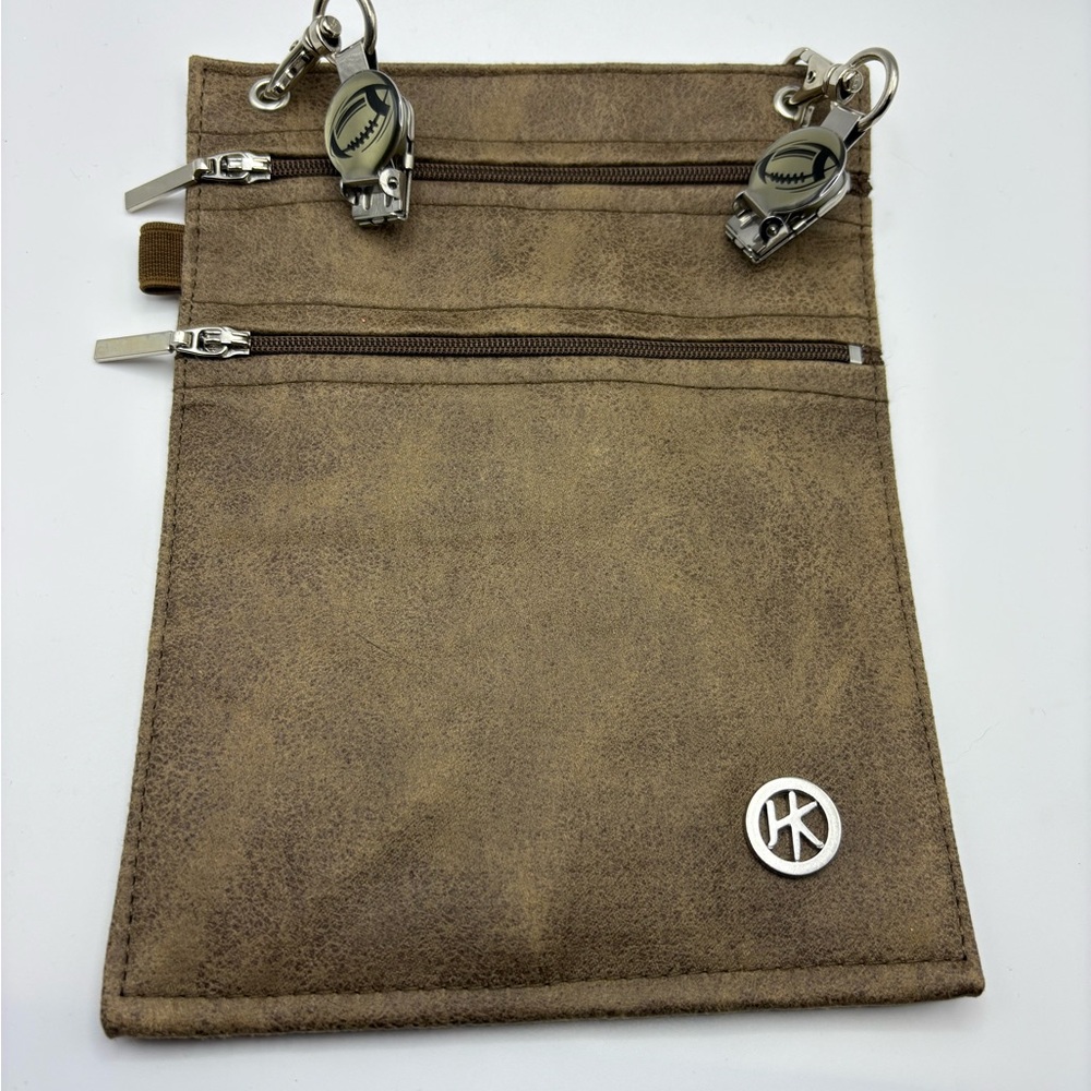 HipKlips Brown Faux Leather Hands-Free Clip-On Wallet & Zipper Pouch NWOT